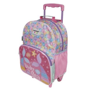 Imagem de Mala Escolar G com Rodinhas Infantil Menina Sereia Under The Sea Conta
