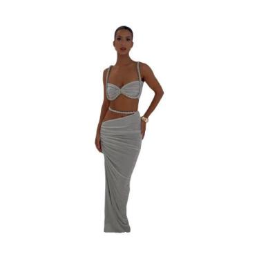 Imagem de Conjunto Feminino De 2 Peças: Top Cropped Sexy Com Faixas E Decote Qua