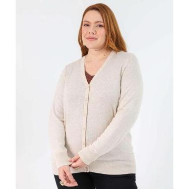 Imagem de Cardigan Plus Size Feminino Tricô Mescla Marisa Bege-53453, Bege, G2
