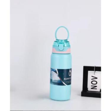 Imagem de Garrafa térmica com alça e canudo 600ml - sem marca, Azul