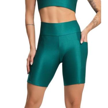 Imagem de Bermuda Fitness Com Bolso Esmeralda Bella Fiore Cós Alto Roupa De Acad