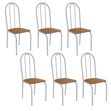 Imagem de Kit 6 Cadeiras Ilhabela Estrutura em Aço Branco Tecido Jambo - Casa e 