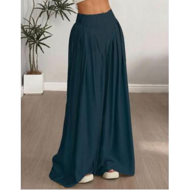 Imagem de Calça Feminina Pantalona Social Plissada Perna Larga Fluida Elegante -
