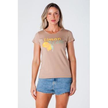 Imagem de T-Shirt Baby Look Estampa Limoncello Viscolycra Bege - Oria, GG