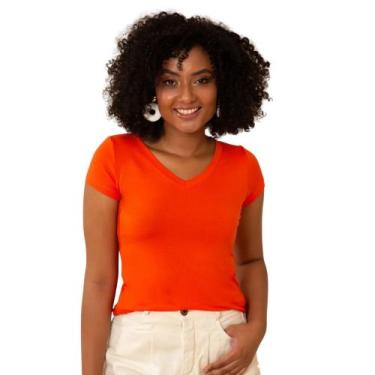 Imagem de Blusa Slim Gola Decote V Malha Viscolycra Cores Scheiny, Laranja escar