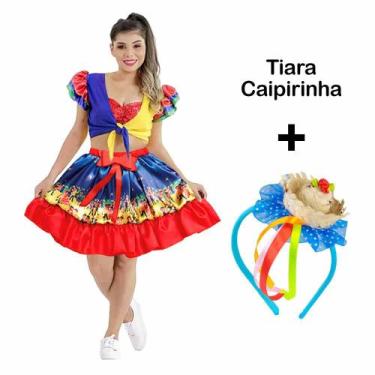 Imagem de Saia Festa Junina Feminina Adulta Com Babado + tiara Com Chapeu - Fant