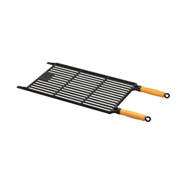 Imagem de Grelha Parrilla Argentina 93901LB para Churrasco em Ferro com Cabo de Madeira 50x30cm Preto Rig Fundidos