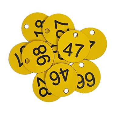 Imagem de 100 peças etiqueta numerada de plástico etiquetas de identificação de bagagem etiqueta número para supermercado armazém dormitório, palavra amarela + preta