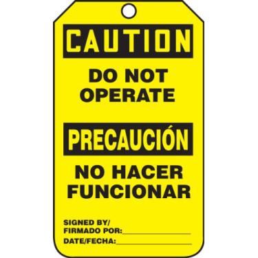 Imagem de Accuform Placa de segurança bilíngue espanhola TSP626PTP, legenda "CUIDADO NÃO OPERAR/PRECAUCION NO HACER FUNCIONAR", 14,6 cm de comprimento x 8,3 cm de largura x 0 cm de espessura, plástico RP, preto