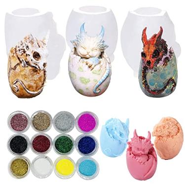 Imagem de Cayway 3 peças pequenas de molde de silicone de ovo de dragão para resina, molde de silicone epóxi ovo de dragão molde de fundição de joias para artesanato de resina DIY, chaveiro, decoração de casa