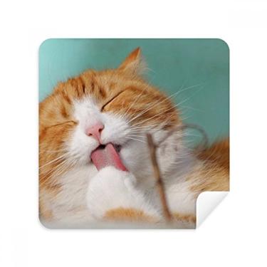 Imagem de Luvas amarelas gato animal de estimação lamber óculos pano limpador de tela tecido camurça pacote com 2