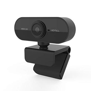 Imagem de Roloiki 1080P HD Câmera do computador Câmera de videoconferência Webcam 2 megapixels Foco automático Rotação de 360 ° USB Plug & Play com microfone para reunião de vídeo Treinamento on-line de ensin