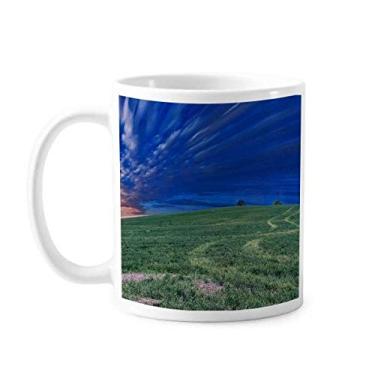 Imagem de Grassland Verde Azul Céu Art Deco Presente Caneca Moderna Cerâmica Café Porcelana Copo Talheres