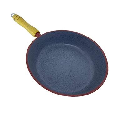 Imagem de Frigideira 24cm Alumínio Craqueada Cerâmica Vermelho Cabo De Madeira Sem Tampa