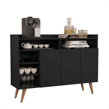 Imagem de Aparador Cantinho do Cafe Bancada 3 Portas Preto - Celta