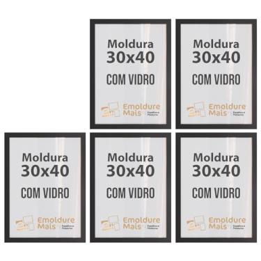 Imagem de Kit 5 Molduras de Madeira para folha 30x40 cm com Vidro Quadros Decorativos Porta Retrato de Parede Foto Fotografia Poster Imagem de Arte Diploma (Preta)