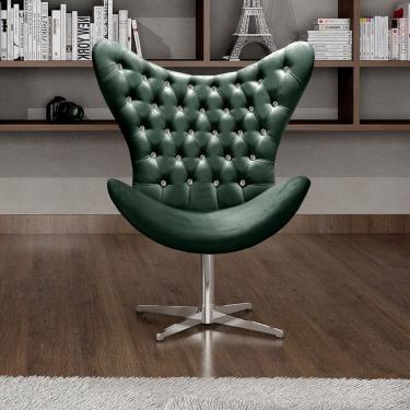Imagem de Poltrona Alice Strass Egg Capitonê Cadeira Giratória Recepção, Escritório Verde