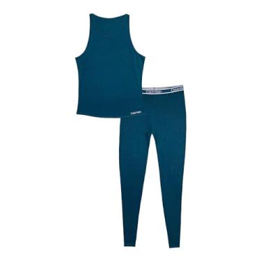 Imagem de Calvin Klein Conjunto de camiseta regata e leggings femininas confortáveis, Azul-petróleo escuro, GG