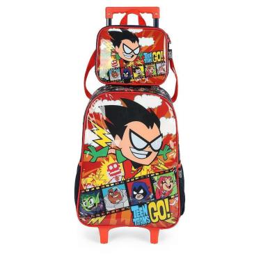 Imagem de Kit Mochila Rodinhas Lancheira Luxcel Teen TitansGo Vermelho-Masculino