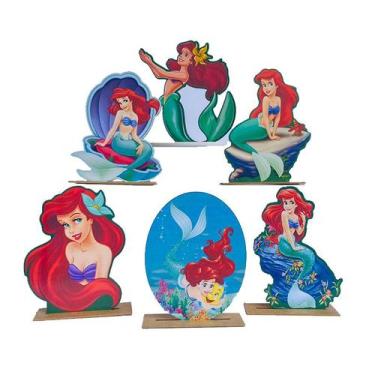 Imagem de Kit Display de Mesa 6 Peças Para Festa A Pequena Sereia MDF - Juju Bra