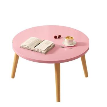 Imagem de XINCHANG Mesa de centro redonda com pernas de madeira, mesa lateral para sala de estar, mesa de café, mesa de jantar com economia de espaço (rosa 40 x 40 x 30 cm)