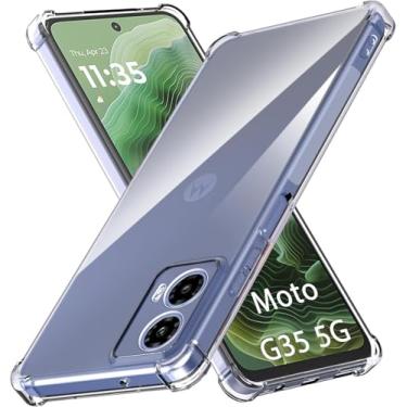 Imagem de USTIYA Capa para Motorola Moto G35 5G TPU transparente quatro cantos capa de proteção de grau militar transparente macia