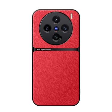 Imagem de Kepuch Capa para Vivo X200 Pro Mini - Litchi Grano Case Placa de Metal Embutida - Vermelho