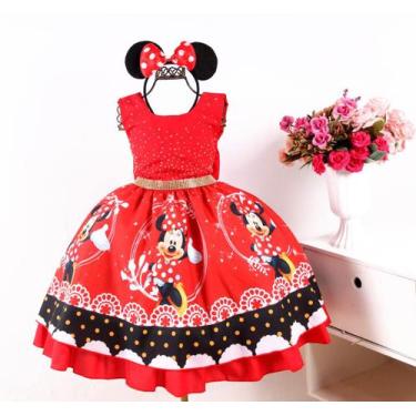 Imagem de VestidoDe Festa Infantil Tema Minnie Vermelho Luxo E Tiara - festa lux
