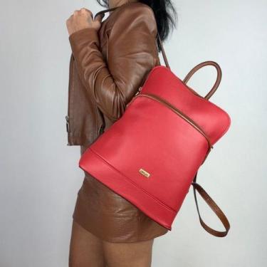 Imagem de Mochila  recuo em couro legítimo b.901, Vermelho caramelo