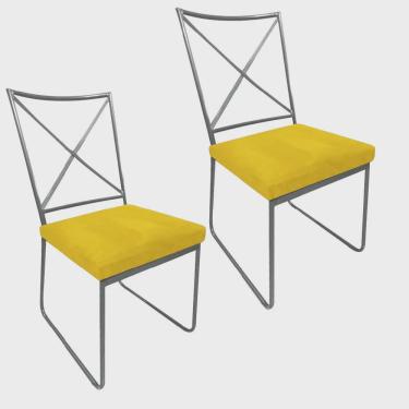 Imagem de Kit 02 Cadeiras Sala de Jantar Escritório Office Clark Industrial Ferro Prata Suede Amarelo - Ahz Móveis