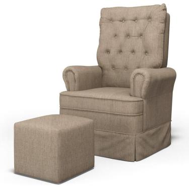 Imagem de Poltrona De Amamentação E Descanso Com Balanço E Puff Laís G05 Linho Areia - Mpozenato