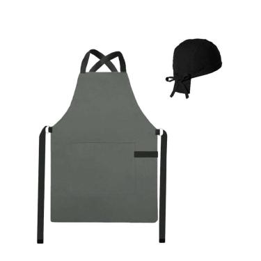 Imagem de Avental e Bandana Cinza Preto Chef Cozinha Bistro Bar