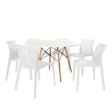 Imagem de Conjunto Mesa De Jantar Redonda Eiffel Branca 120cm Com 6 Cadeiras Gruvyer - Branco