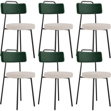 Imagem de Kit 06 Cadeiras Decorativa Estofada Sala Jantar Barcelona L02 Facto Verde Musgo Linho Bege - Lyam