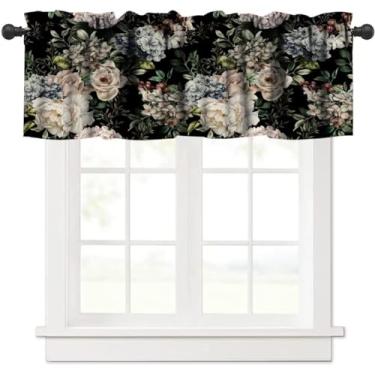 Imagem de Cortina floral retrô, flores em aquarela, boho, gótico, botânica, arte, janela curta, tratamento para cozinha, quarto, sala de estar, banheiro, 137 x 45 cm