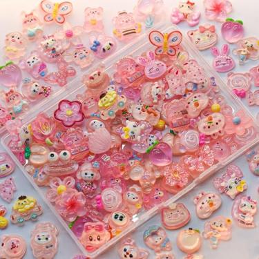 Imagem de Conjunto fofo de 68 peças de berloques de geleca mista, pingentes mistos de resina com parte traseira plana e enfeites de gelatina fofos, para capas de lixo, artesanato, scrapbooking e decoração DIY