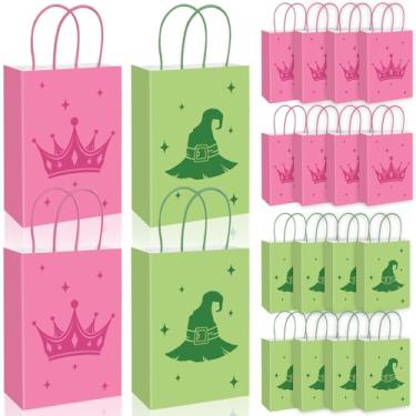 Imagem de FYSUIMU 24 peças de saco de papel de feiticeiro mágico verde chapéu de bruxa rosa sacos de guloseimas com alças sacos de guloseimas para Halloween, aniversário, chá de bebê, lembrancinhas, suprimentos