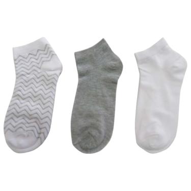 Imagem de Conjunto Meias Soquetes 3 Pares Estampada Branca e Cinza Tamanho 34 ao 38 - Basic+