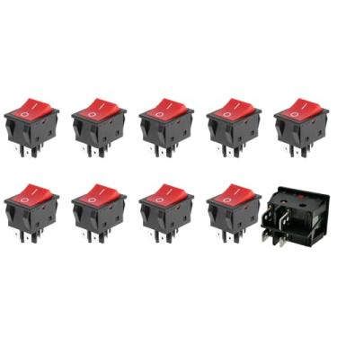 Imagem de Interruptor de Balancim 30A, 4 Pinos, Vermelho e Preto, 250V, Montagem em Painel, Kit com 10 Peças
