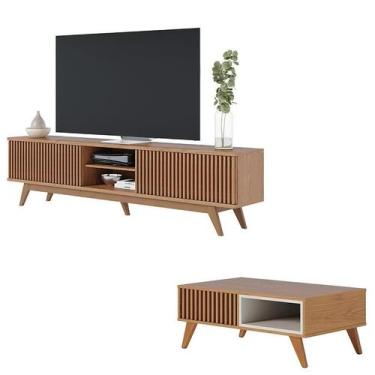 Imagem de Rack Bancada Fortaleza Freijó com Mesa de Centro Jeri Freijó Off White