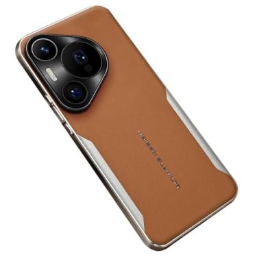 Imagem de LTLMYDAM Capa de couro vegano para Huawei Pura 70 Ultra/70 Pro/70 Pro+/70, capa traseira de proteção completa para câmera de luxo galvanizada, leve, fina, latão, 70