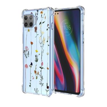 Imagem de OEURVQO Capa para Moto G 5G Plus Moto One 5G UW, estampa floral transparente, TPU macio, à prova de choque, antiarranhões, capa protetora para celular para Motorola One 5G (flores elegantes)