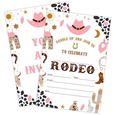 Imagem de Geuro Convites de aniversário de vaqueira do oeste selvagem com envelopes para menina, festa de aniversário do rodeio do sudoeste, conjunto com 20 (rosa 1)