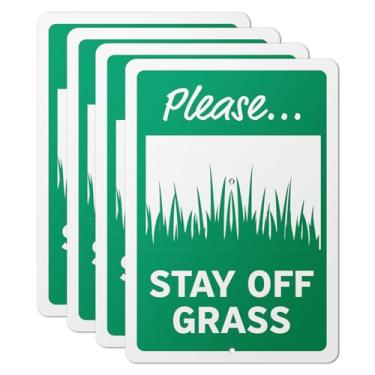 Imagem de 101SignCity Placa de jardim "Please Stay Off Grass" para empresas, residências e propriedades privadas - 17,8 cm x 25,4 cm alumínio, pacote com 4