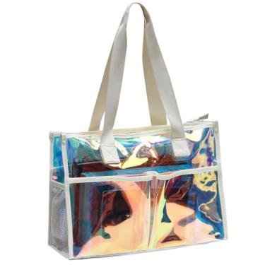 Imagem de Bolsa feminina iridescente, transparente, impermeável, grande, praia, piscina, cruzeiro, férias essenciais, Branco, Large