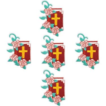 Imagem de XUNHUI Patches O Livro da Bíblia Sagrada bordado flor aplique rosa cruz patch ferro em roupas bordadas 5 peças
