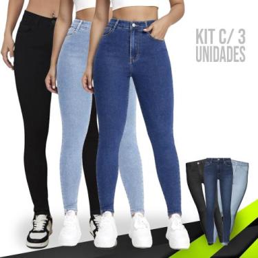 Imagem de Kit c/3 Calças Jeans Skinny Femininas Elastano Slim Estica 448 - Iron,