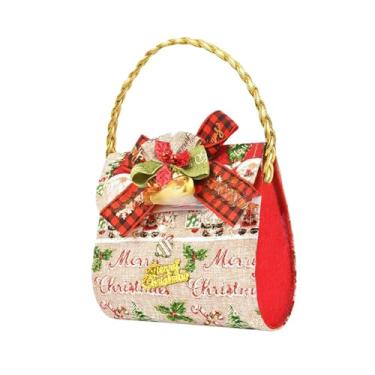 Imagem de UGPLM Saco de presente de Natal de pelúcia, bolsa de maçã, enchimento de meia portátil, embrulho de presente reutilizável, decoração de Natal, bolsa de mão, Bolsa