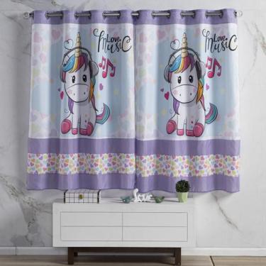 Imagem de Cortina para Quarto Donuts Unicórnio Lilás/Rosa 2,00m x 1,50m - Para V