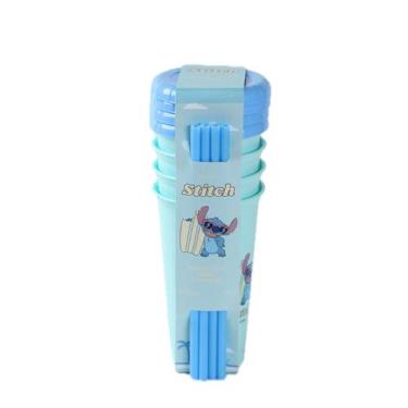 Imagem de Kit 4 copos com canudo stitch disney bpa free miniso
